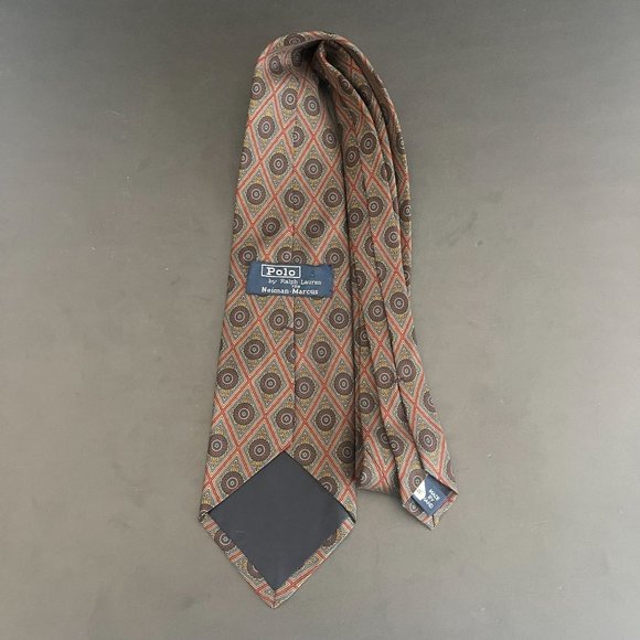 Polo by Ralph Lauren For Neiman Marcus Brown Geometric Pattern Tie, Hand Made - Picture 2 of 4